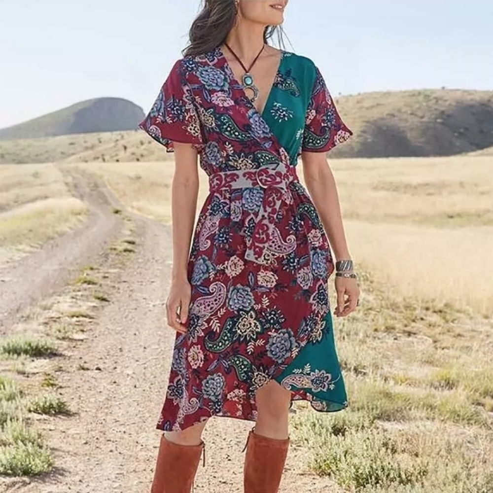 Sundance Paisley Dreams flutter wrap dress floral size petite small FLAW